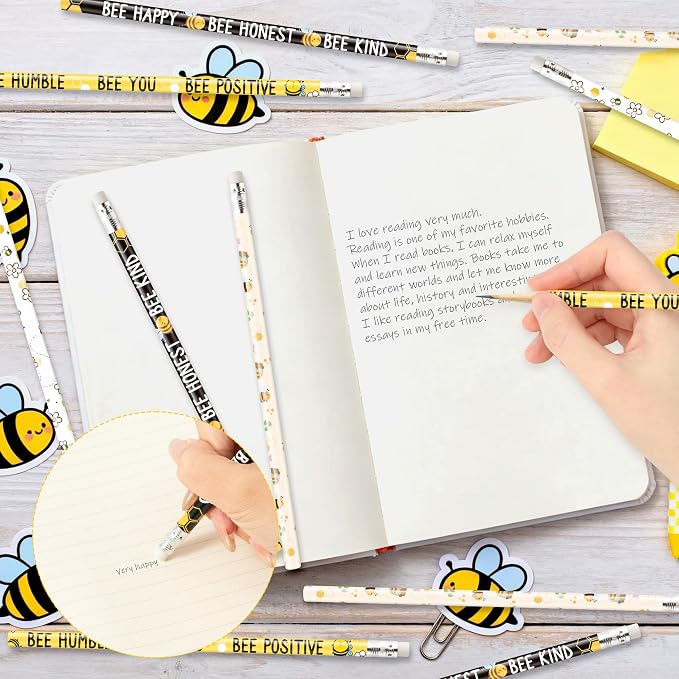 Xqumoi 60Pcs Bee Pencils with Erasers - Cute Honeybee Themed #2 HB Wooden Pencils in Bulk Birthday Party Favors Classroom Student Rewards Goodie Bag Fillers Stuffers Summer Back to School Gift