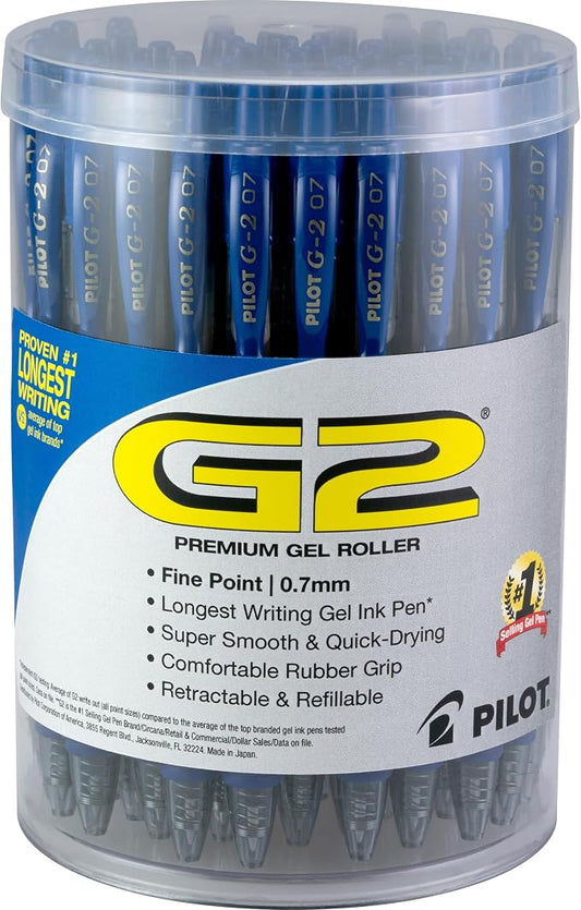 Pilot G2 Premium Gel Pens, Blue Pens Fine Point 0.7 mm, Blue Ink, Tub of 48