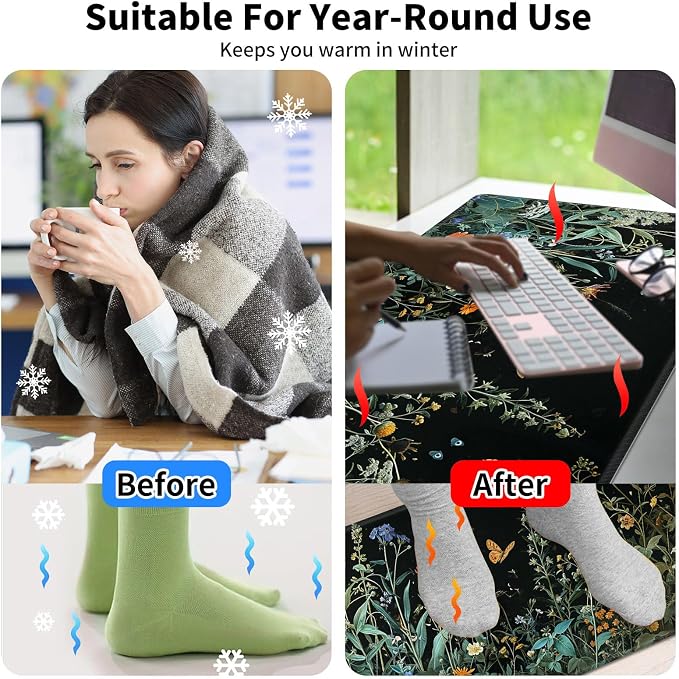 Warm Desk Pad,Heated Desk Pad,Office Mat,3 Heating Levels & 3 Hours Auto Shut-Off,31.5"*13" Gaming Mouse Laptop Keyboard Leather Desk Mat,Floral Plant Butterfly