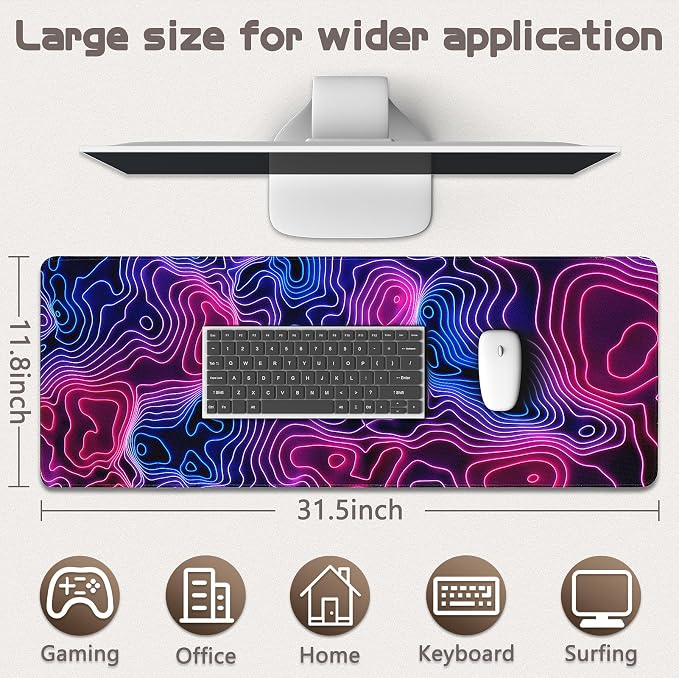 Gaming Mouse Pad - (31.5"×11.8") Topographic Large Mouse Pads for Desk - Desk Mat for Keyboard and Mouse with Non-Slip Base, Desks Pad Matfor Game/Office & Home