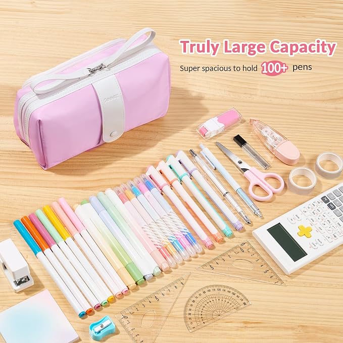 Sooez Big Capacity Pencil Case, Extra Large Pencil Pouch with Zipper Pocket | Wide Opening Pencil Bag, Portable Stationery Pouch, Cute School Office Supplies for Teens Girls Adults, Black