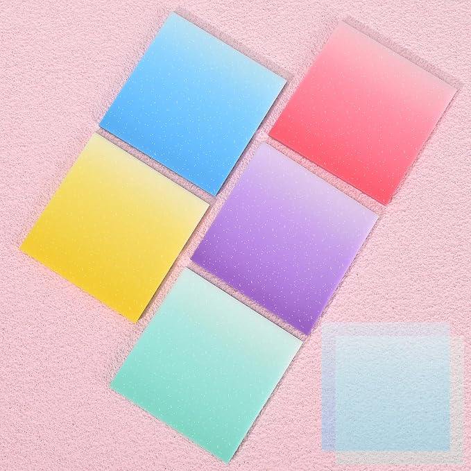 BAYTORY Glitter Transparent Sticky Notes, 250 Sheets 3 x 3 Clear Memo Pads | Gradient Color Waterproof Self-Stick Note, See Through Aesthetic Self-Adhesive Note for Bible Accessories