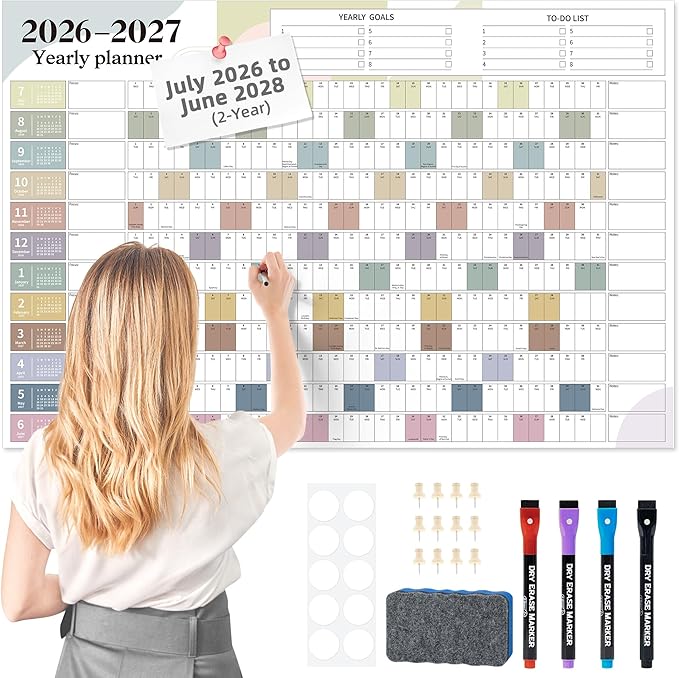 Ospelelf 2026-2027 Wall Calendar Large 32'' x 48'' Dry Erase Laminated Calendar for Wall, 24 Month Big Family Calendar, Use July 2026 - June 2028 (Morandi)