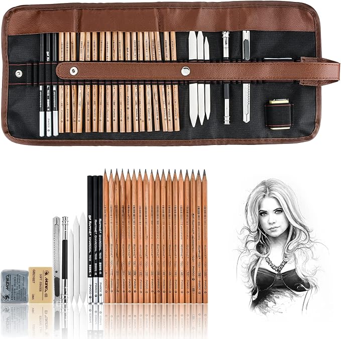 YunQiDeer Drawing Pencils, Professional Charcoal & Graphite Sketching Pencil Kit for Beginners & Adults, Art Supplies for Blending Shading