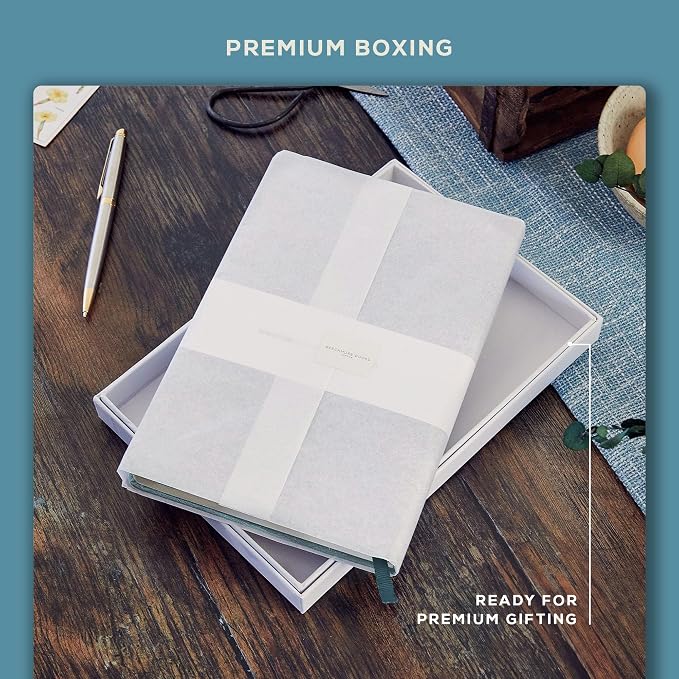 BEECHMORE BOOKS Premium Lined Leather Journal for Men & Women, 5" x 8" (A5) Thick 120gsm Ivory Cream Paper Notebook, Hardcover Vegan Leather Personal Diary, With Gift Box (Arctic Teal)