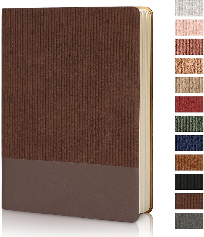 Lined Journal Notebook for Work College Ruled Notebook 5.79" x 8.27" A5 PU Leather Daily Journaling Notebook 216 Pages for Women Men Daily Writing Business School Travel Gift (Coffee)