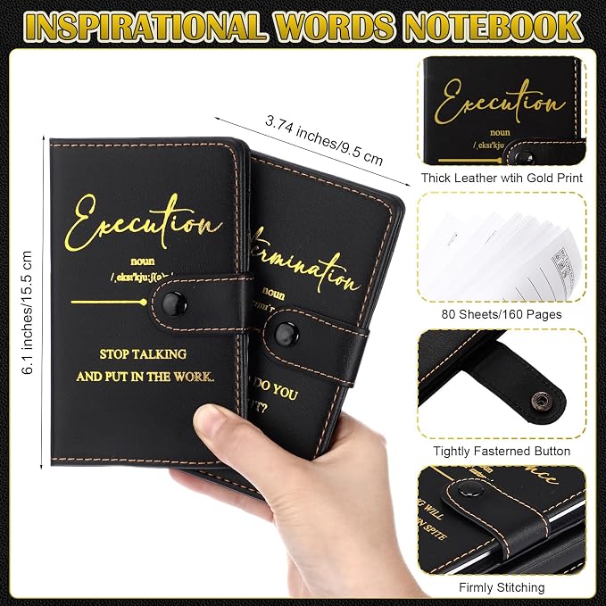 Tenceur 20 Sets Inspirational Gifts Bulk Leather Notebooks Pens with Growth Motivational Quotes for Employee Students Prizes Back to School Encouragement Appreciation Gifts (Black)