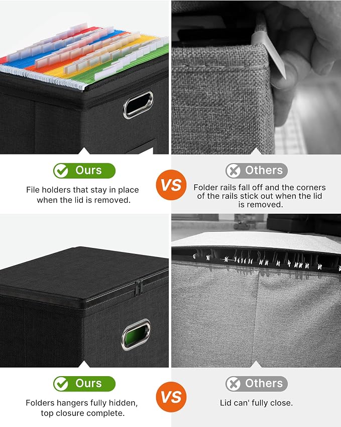 Oterri File Box Small 2-Pack Mesh Pockets Hanging Organizer for Letter-Size | Dustproof Lid. 3 Mesh Pockets. Collapsible Scratch-Resistant GRS Linen. Slide Rails. Office, Home, Dorm