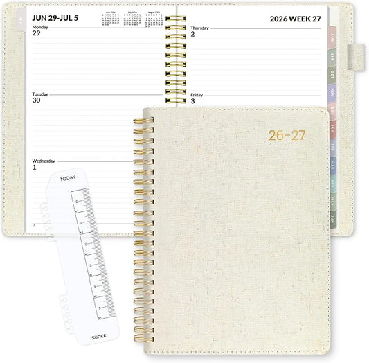 SUNEE 2026-2027 Weekly & Monthly Planner 6.4"x8.5" - 12 Month (July 2026 - June 2027), Vegan Leather Cover Planner Academic Year Calendar, Pocket, Notes, Monthly Tab, Beige