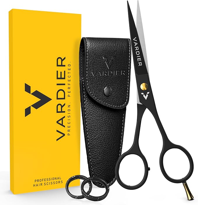 6.5” Hair Cutting Scissors – Professional Stainless Steel Barber Shears with Micro-Serrated Blades, No-Slip Precision Cut – Gift-Boxed with Leather Pouch for Salon & Home (Matte Black)