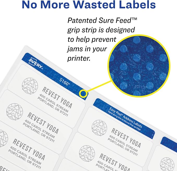 Avery Print-to-the-Edge Printable Address Labels, 1-1/4" x 2-3/8", Matte White, Sure Feed Technology, Laser & Inkjet Compatible, 450 Blank Labels, Great for Mailing, School Supplies, and More (6871)