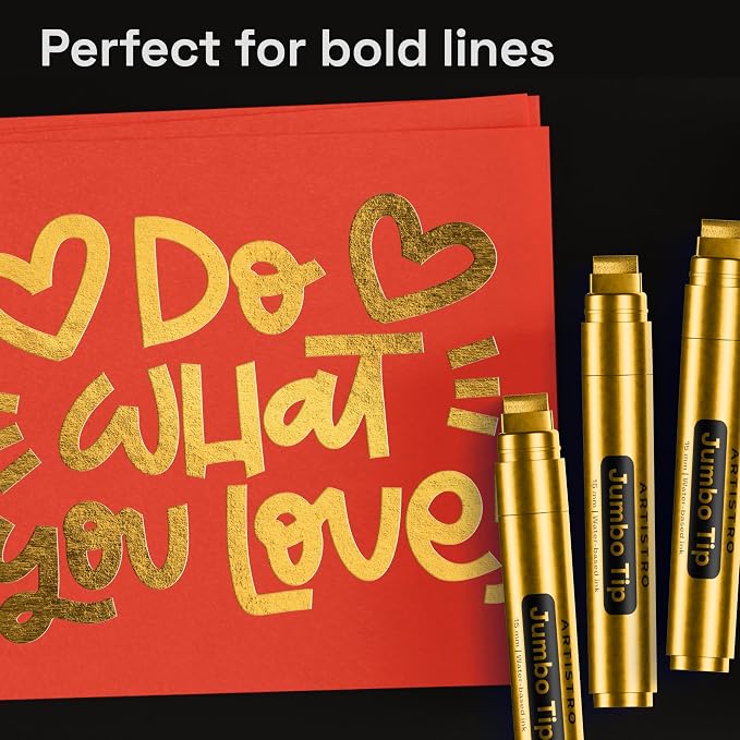 ARTISTRO Gold Paint Pens - Jumbo Tips - Set of 5 | Acrylic Paint Markers, Water-Based, For Rock, Glass, Ceramic, Wood, Tire, Fabric, Metal, Canvas, Marking, Painting