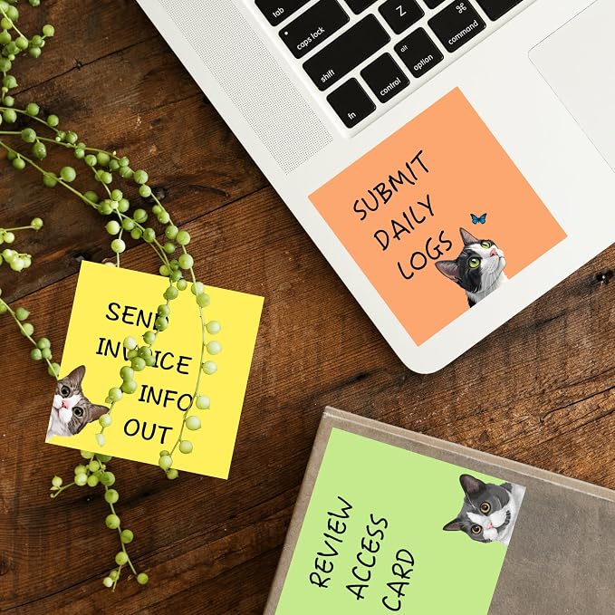 9 Pads Cute Sticky Notes Set, 3" x 3" Black Cat Self Stick Notepads, Funny Sticky Notes Set, Cat Stationery, Kawaii Adhesive Memo Pads, Cat Lover Gifts, Office Decor Desk Accessories, School Supplies
