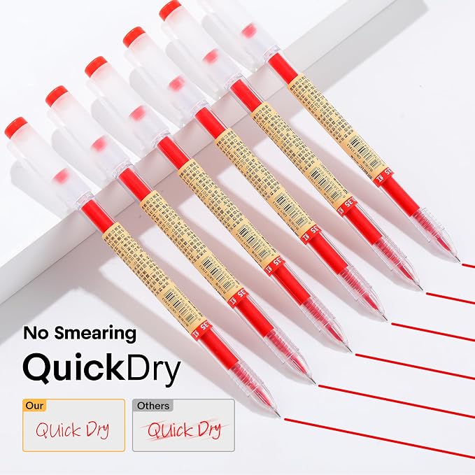 Japanese Style Red Gel Ink Pens, 0.35mm Extra Fine Point, No Smudge Quick Drying, Japanese Ink Pen for Journal Planners, Thin Notebook Paper, Office School Supplies, 12 Pack, Writing Drawing