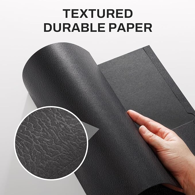 SUNEE Two Pocket Folders, 100 Pack File Folders with Business Card Slot, Textured Paper, Fit Letter Size Paper, Paper File Folder for School Office Home Business, Black