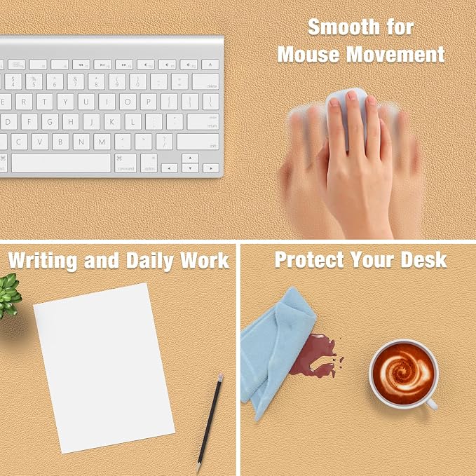 Hsurbtra Desk Pad, 30" x 14" PU Leather Desk Mat, XL Extended Mouse Pad, Waterproof Desktop Blotter Protector, Non-Slip Ultra Thin Large Laptop Keyboard Writing Mat for Office Home, Earth Yellow