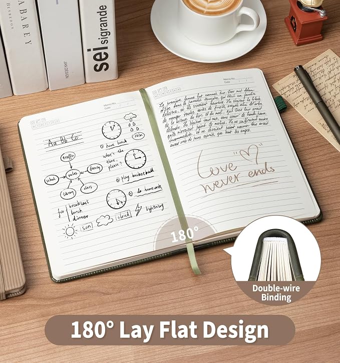 Lined Journal Notebook, A5 Vegan Leather College Ruled Notebook for Women Men, Daily Journaling Notebook 192 Pages for Work, School, Business, Travel, Note Taking(Khaki)