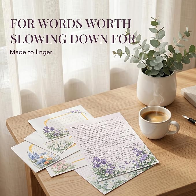 Elegant Floral Stationary Set Letter and Envelopes with 4 Unique Designs, Lined Letter Writing Stationery Paper and Envelopes Set, Letter Writing Kit, Cute Stationery Set for Women