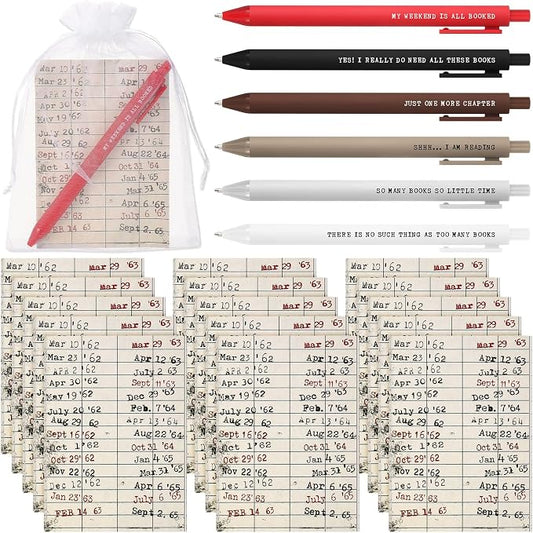 Sayglossy 20 Sets Book Lovers Book Club Journal Bookish Ballpoint Pens Welcome Back First Day Gift with Notebooks 6 Styles Library Reading Journals with Organza Bags