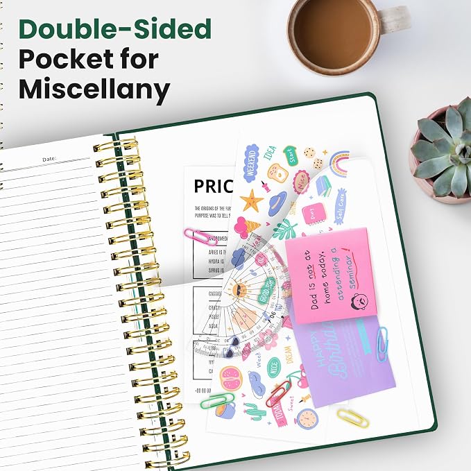 Hardcover Spiral Journal Notebooks for Work With Removable Dividers & Tabs, 8.5"x11" 5 Subject Notebook for Note Taking & Organizer, A4 College Ruled Lined Journal for Women & Writing, Dark Green, 280 Pages
