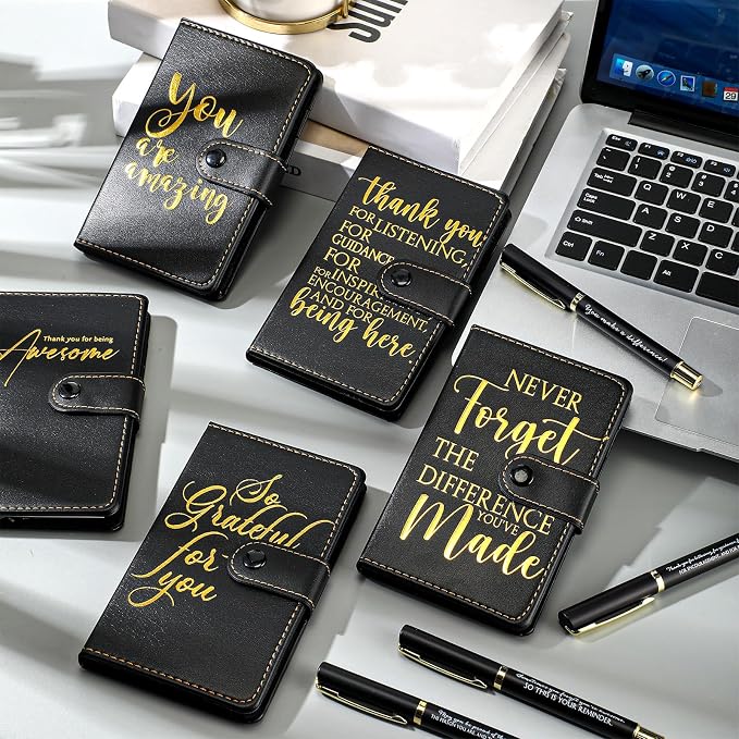 Dispowreath 10 Sets Thank You Leather Journal Notebook with Appreciation Ballpoint Pen Employee Gift for Teacher Nurse Coworker Team Office Staff Vet Tech Housekeeper (Black,Appreciation Sign)
