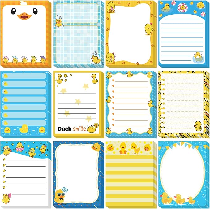 Chiisong 12 Pcs Duck Lovers Sticky Notes Yellow Ducks Self Stick Note Pads Cartoon Animal Writing Memo Pad Office Party Favors Supplies for Home Party Decorations Christmas Small Gifts