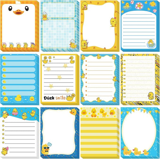 Chiisong 12 Pcs Duck Lovers Sticky Notes Yellow Ducks Self Stick Note Pads Cartoon Animal Writing Memo Pad Office Party Favors Supplies for Home Party Decorations Christmas Small Gifts