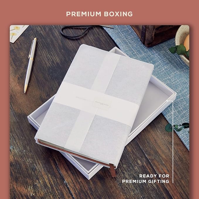 BEECHMORE BOOKS A5 Dotted Journal – 160gsm Thick Paper No-Bleed Bullet Notebook – Hardcover Dot Grid Logbook with Presentation Gift Box – Vegan Leather Sketchbook for Artists & Professionals