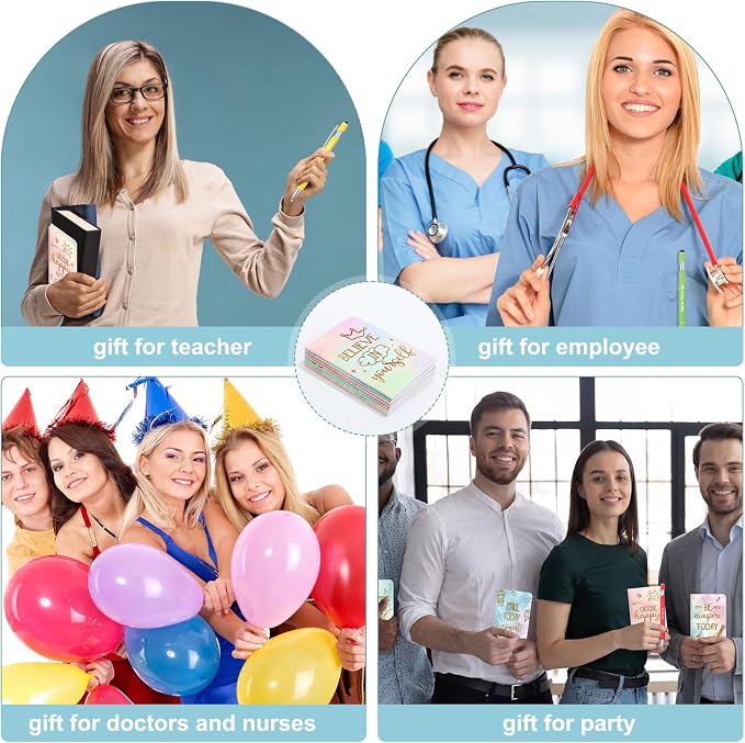 PerKoop 48 Pcs Inspirational Gifts Bulk Motivational Employee Notepads Ballpoint Pens Keychains Set for Staff Coworker Appreciation Gifts for Teachers Nurse Women Office Party Favor Supplies