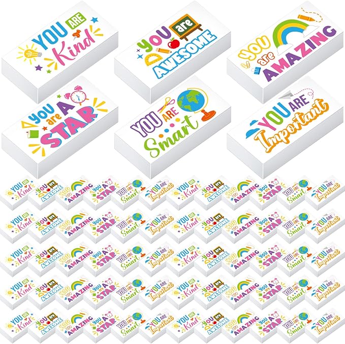 Resurhang 180 Pcs Erasers Bulk for Kids Inspirational Pencil Erasers Bulk for Drawing Motivational Big Eraser School Supplies for Classrooms Back to School Office (Inspirational,White)