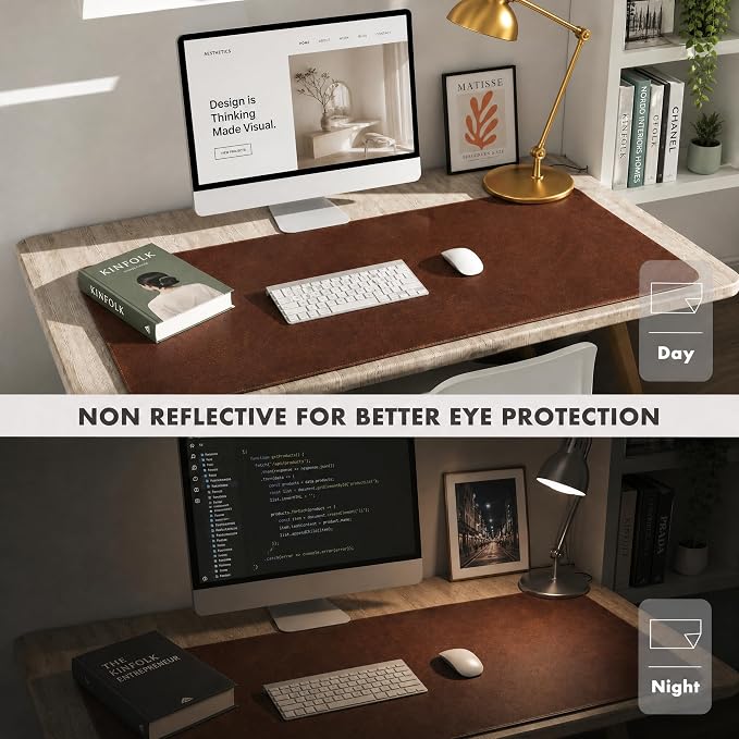 Leather Desk Mat,Office Writing Desk Pad,Large 31.5" x 15.8" Red Brown,for Top of Desks,Gift Ready Elegant Computer Desk Cover Protector PU Leather