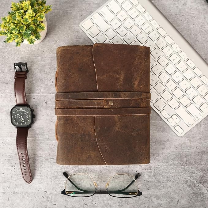 KomalC Handmade Leather Journal | Writing Diary | Bound Daily Notepad For Men & Women Unlined Paper Medium, writing pad gift for artist, sketch