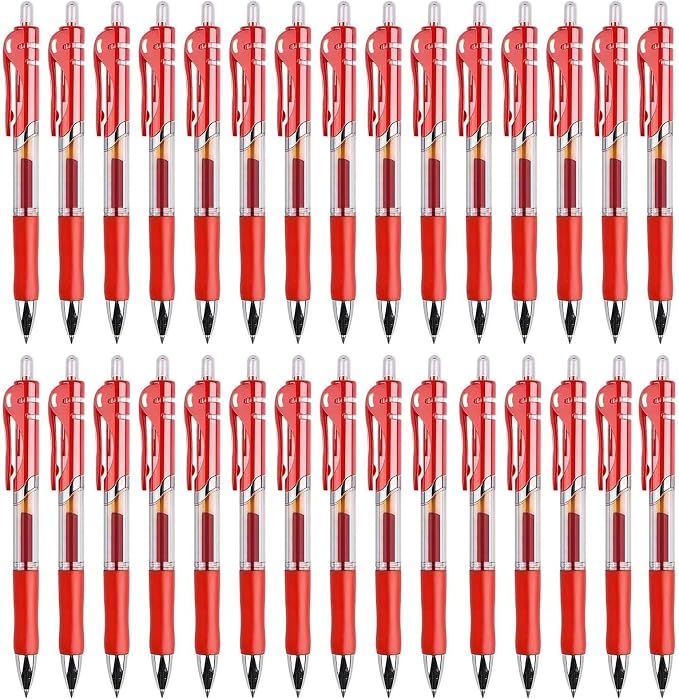30pcs Red Gel Ink Pens for Writing, 0.5 mm Pens Fine Point Smooth Writing Pens for Journaling, Bulk Retractable Rollerball Pens for School Office.