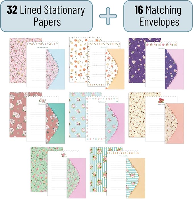 Mr. Pen- Stationery Writing Paper Set with Envelopes, 7.5" x 10.2" | 32 Letter Sheets & 16 Envelopes, Smooth Printable Letter Paper for Handwritten Notes, Personal Letters, Invitations