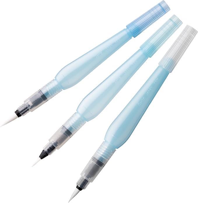 Pentel Arts Aquash Water Brush Assorted Tips, Pack of 3 (FRHBFMBP3)