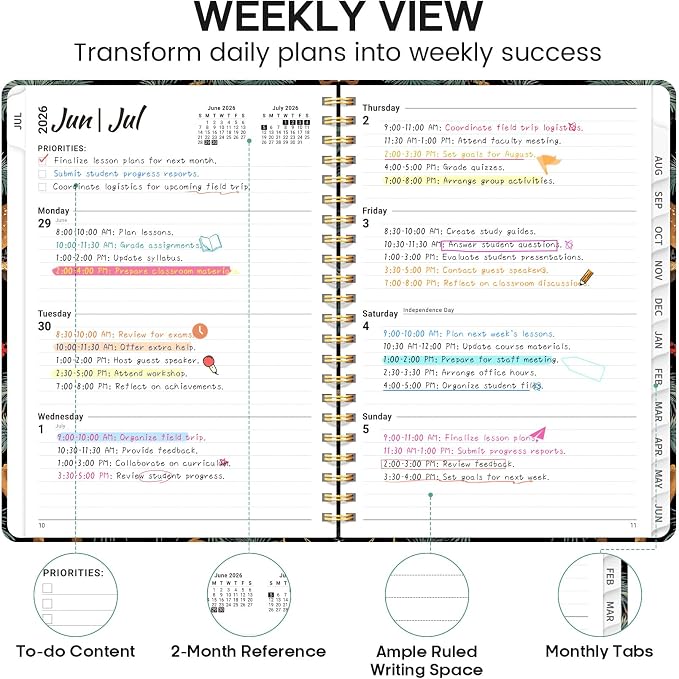Academic Planner 2026-2027, Weekly and Monthly Calendar Book, July 2026 – June 2027, Hardcover Planner with Tabs, Perfect for Teachers, Students, Women & Men, A4 (8.5" x 11") - Crane