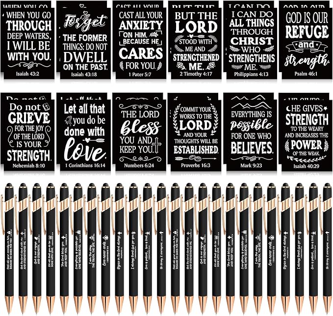 Estune 48 Pcs Christian Gifts for Women Bible Pens Notepads Gift Set Ballpoint Pen Notebook Inspirational Quotes Christian Pen Bible Motivational Gift for Church Coworker (Classic Style)