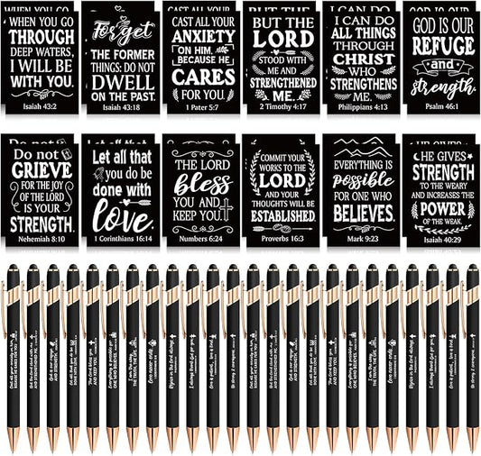 Estune 48 Pcs Christian Gifts for Women Bible Pens Notepads Gift Set Ballpoint Pen Notebook Inspirational Quotes Christian Pen Bible Motivational Gift for Church Coworker (Classic Style)