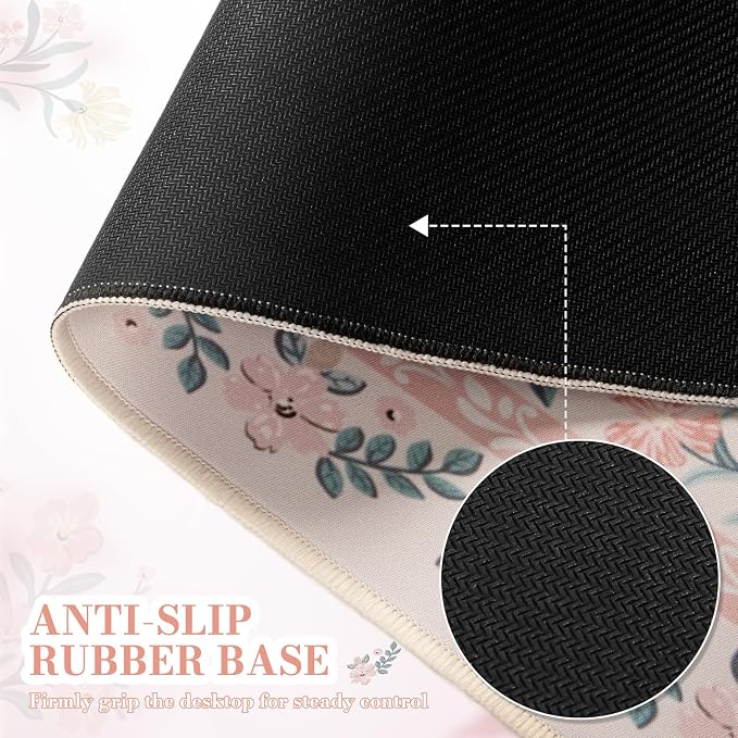 iCasso Pink Floral Desk Mat, Desk Pad, XXL Large Mouse Pad, Anti-Slip Big Mousepad with Stitched Edges, Computer Mouse Pads for Desktop Decor, Cute Office Desk Accessories for Women(Pink)