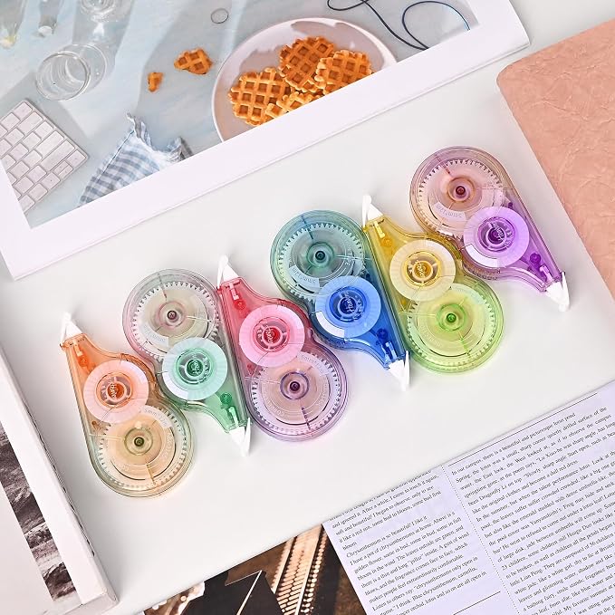 Temiary 6 Pcs Correction Tapes for Instant Corrections, Easy To Use White Smooth Pull Out Tape, Aesthetic Tape for School Office (Gradient)