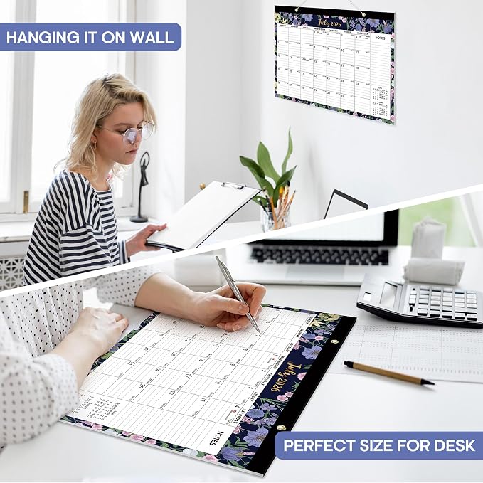 3 Pack of Desk Calendar 2026-2027, 18-Month Calendar Runs from July 2026 to December 2027, Large 17" x 12" Monthly Desktop & Wall Calendar for Home & Office - Midnight Garden