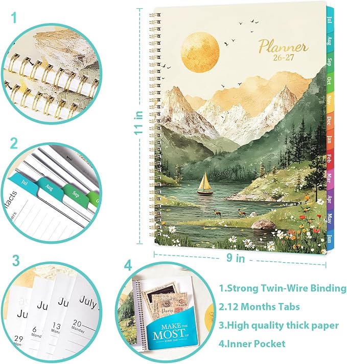 Planner 2026-2027 - Academic Planner 2026-2027 Weekly and Monthly, July 2026 - June 2027, 8.5''x11'', Weekly Monthly Planners with Printed Tabs, Inner Pocket | July 2026 - June 2027, Weekly Monthly Planners, Printed Tabs, Inner Pocket, Planner for Stud...
