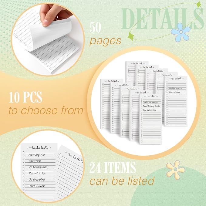 Censen 10 Pack 500 Sheets to Do List Notes Daily Checklist Notepad with 50 Sheets Undated Memo Pad Color Block Shopping List Weekly Plan Notepad Organizer Planners(White,Lined)
