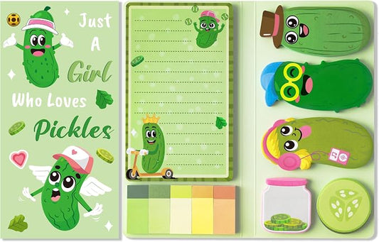B1ykin Sticky Notes Set - 550 Sheets Memo Writing Pad New Pickles Design | Self-Stick Notes Pages, Teacher Appreciation Gift, School Office Supplies, Just A Girl Who Loves Pickles Design