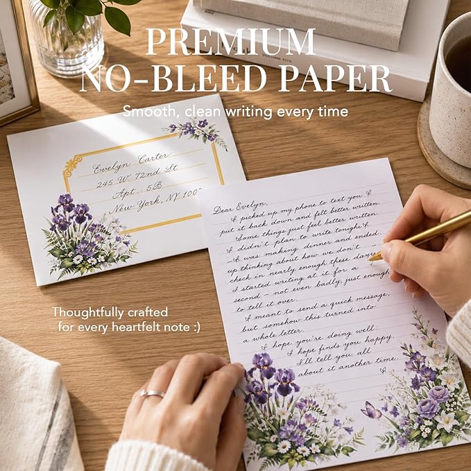 Elegant Floral Stationary Set Letter and Envelopes with 4 Unique Designs, Lined Letter Writing Stationery Paper and Envelopes Set, Letter Writing Kit, Cute Stationery Set for Women
