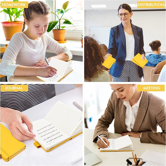 feela 3 Pack Pocket Notebook Journals with 3 Black Pens, A6 Mini Cute Small Journal Notebook Bulk Hardcover College Ruled Notepad with Pen Holder for Office School Supplies, 3.5”x 5.5”, Yellow