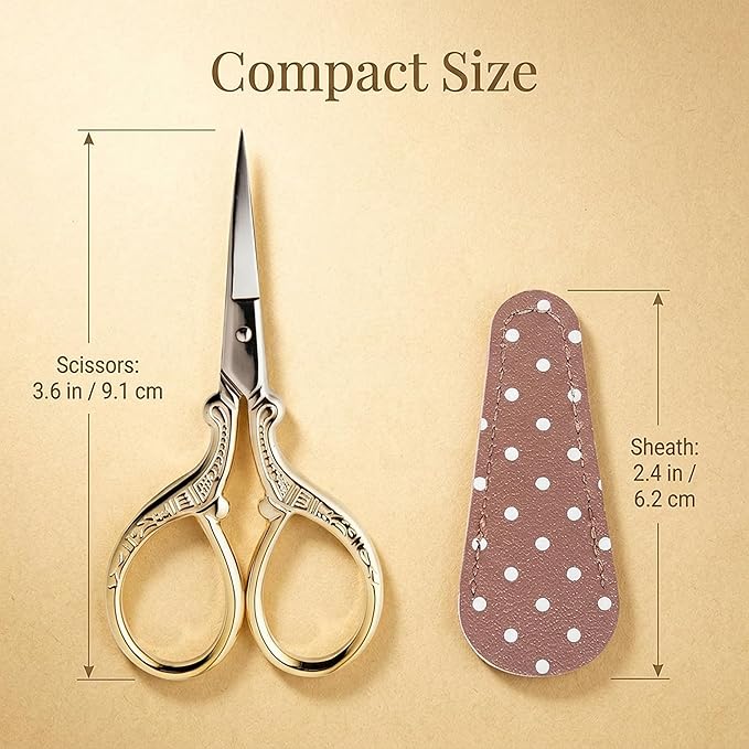 BIHRTC 3.6Inch Vintage Crochet Scissors - Small Embroidery Scissors with Stainless Steel Sharp Pointed Blades - Ideal for Sewing, Craft, DIY & Artwork DIY Tool