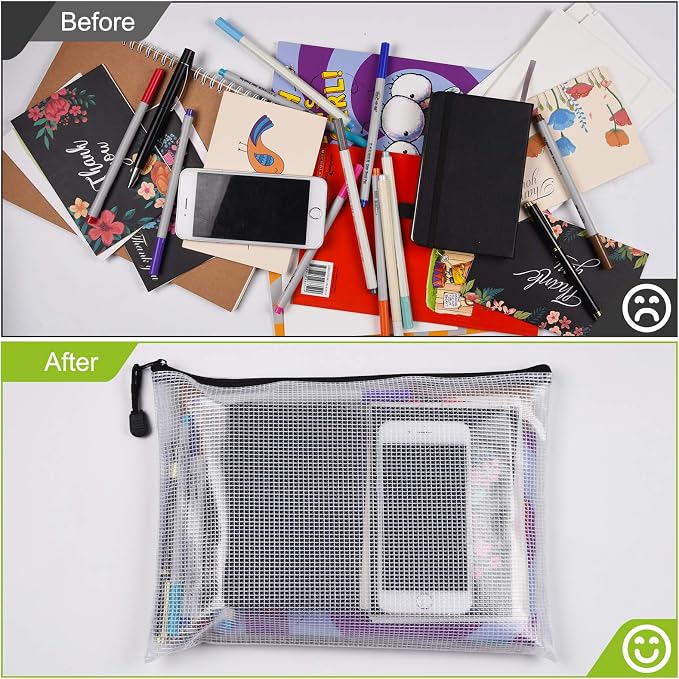 6PCS Mesh Zipper Pouch Bags: B5 Clear Zipper Pouches for Classroom, Black | 11.26×7.9 Inch Plastic Mesh Bag Document Pouch, Waterproof Organizing Pouch for School Office Supplies,Bikini Travel Storage