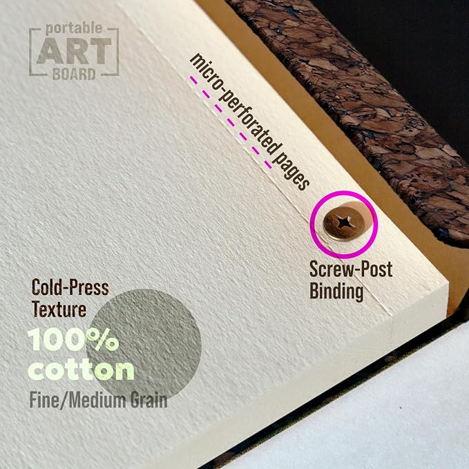 Cork Watercolor Pad Hardcover - 100% Cotton Paper 200GSM Cold Press - Magnetic Closure Watercolor Sketchbook, 40 Tear-Off Sheets, Lay-Flat - Artist Watercolor Paper Pad (Dark Cork, 9x12 inch (A4))