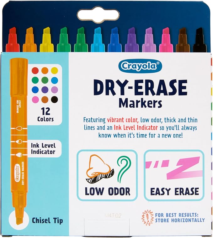 Crayola Take Note Dry Erase Markers for School (12ct) Essential Easter Basket Stuffers, Chisel Tip Whiteboard Markers, Spring Craft Supplies for Teachers, Low Odor (Pack of 2)